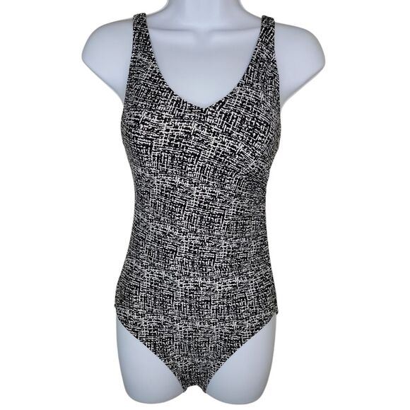 Speedo Black & White One Piece Swimsuit Size 6 - Picture 1 of 6